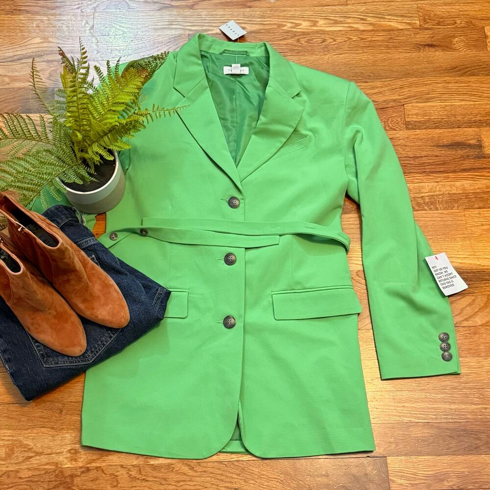 Topshop Women’s 4 Green Button Long Sleeve Blazer Suit Jacket CorporateCore New